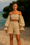 Embroidered Off-Shoulder Co-ord
